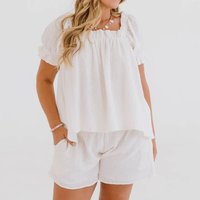 Ensemble assorti décontracté en gaze de coton à imprimé floral, col carré, manches bouffantes et volants pour femme - Fabricant