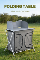 Mesa de Cocina Plegable de Aluminio para Exteriores, Portátil, para Asar, Hacer Picnic, Acampar, con Organizador de Almacenamiento