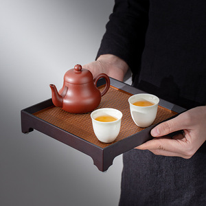 Bandeja de Té Cuadrada de Bambú Tejido, Estilo Japonés, Soporte para Tetera, Bandeja Decorativa para el Hogar - Product Image 2
