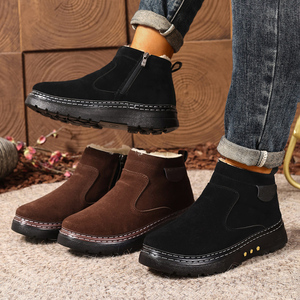 Stivali da neve invernali per uomo, pelle e pelliccia integrati, antiscivolo, caldo, con pile e cotone spesso, scarpe alte in cotone - Product Image 1
