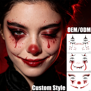 Tatuajes Temporales Personalizados OEM No Tóxicos, Pegatinas de Tatuajes de Payaso Terrorífico de Halloween, Sonrisa Ensangrentada Cosida, para Venta al Por Mayor y Cosplay - Product Image 1