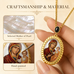 Icono Religioso Ortodoxo de Kazán, Cristo el Maestro y la Virgen, Colgante de Concha de Perla, Pintado a Mano, Estilo Bizantino - Product Image 2