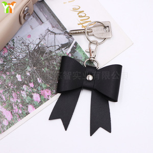 Hot-selling handmade <b>leather</b> bow <b>keychain</b> pendant, popular on Xiaohongshu (Little Red Book), car <b>keychain</b> charm, bag accessory. - Product Image 2