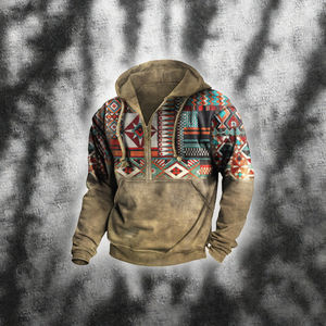 Sudadera con Capucha para Hombre, Estilo Étnico Vintage, Estampado Sólido, Informal para Invierno, con Bolsillo con Cremallera - Product Image 3