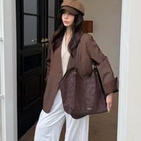 Sac fourre-tout en cuir microfibre marron, grande capacité, avec fermoir magnétique, sac à bandoulière, sac à main rétro à sangle unique pour femmes