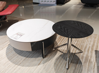 Ensemble de table basse ronde moderne italienne minimaliste pour salon, plateau en pierre blanche neige haute brillance de 6 mm, tiroirs