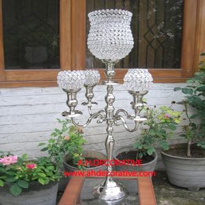 Candélabre Tall T Light en métal plaqué or avec cristal Candélabre fait main de luxe décoré avec finition votive brillante - Product Image 2