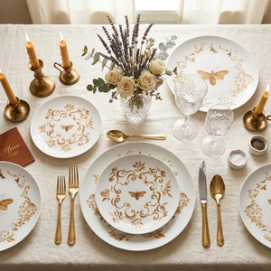 Juego de Vajilla Vintage de Porcelana China con Diseño de Abeja Dorada, Plato de Cerámica Retro con Mariposas, Taza de Café y Tazón de Porcelana para Bodas y Hoteles - Product Image 5