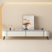 Meuble TV Minimaliste Moderne avec Surface Microcristalline Style Crème, Ensemble Meuble TV et Table Basse pour Salon