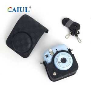 Étui de protection pour appareil photo <span class=keywords><strong>Instax</strong></span> <span class=keywords><strong>Mini11</strong></span>/12 en cuir PU vintage à damier solide en gros, style rétro - Product Image 3