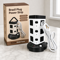 Multiprise verticale multifonction avec lampe de nuit USB, construction en laiton et cuivre, multiprises, protection contre les surcharges, pour usage industriel/bureau/maison