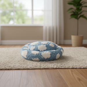 Set di Tre Pezzi per Animali Domestici in Velluto di Cotone Jacquard Blu Lago, Letti Premium per Animali - Product Image 3