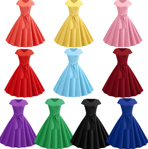 فستان نسائي بتصميم كلاسيكي <span class=keywords><strong>50s</strong></span> مع رقبة حرف V وأكمام قصيرة بلون سادة غير رسمي مقاس كبير لحفلة موسيقية - Product Image 1