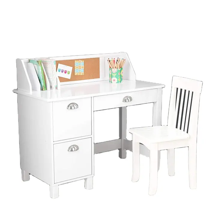 Wooden White Study Writing Desk for Children with Chair Gift for Ages 5-10 table desk and chair set with drawer Cabinets