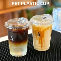 Gobelets en plastique PET transparents personnalisés avec logo, diamètre 90 mm, 16 oz, gobelets jetables pour smoothies avec couvercles assortis pour les magasins de boissons