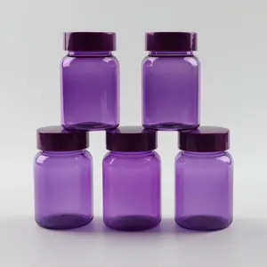 80ml PET Purple Plastic Pill Capsule Vitamin Medical Candy Chewing Gum Bottle Plastic Supplement Container with ABS Cap