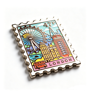 Pin Metálico con Paisaje Urbano de Londres, Chapado en Oro, Aleación de Zinc, Esmalte Duro, Recuerdo, Forma Rectangular, Tema de Viajes - Product Image 2