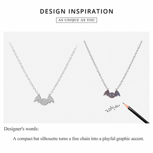 Collier pendentif chauve-souris couleur argent en acier inoxydable, chaîne fine réglable 40+5 cm, léger 2,4 g - Product Image 2