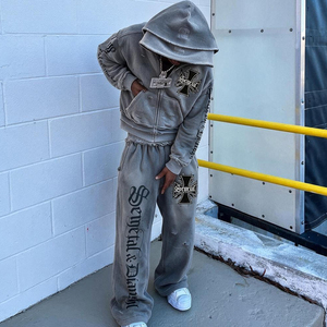 Pantalones cortos de algodón holgados de diseñador y conjunto de Sudadera con capucha y cremallera, chándal personalizado, conjuntos Unisex Tech Fleece Streetwear, chándal en blanco para hombres - Product Image 3
