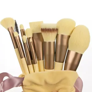 HMU Vegan Soft Hair High Quality Wholesale Personalized Gold Supplier Yellow High End Handle Makeup Brush Make Up Brushes Custom