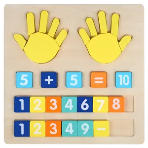 Preschool Wooden Montessori Finger Arithmetic Numbers Counting Board Toy Digital Fingers Palm Game Educational Learning Toys
