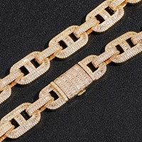 Chaîne à maillons en laiton BES 15 mm avec zircone cubique taille baguette, design unique, style Hip Hop Rap, bijoux pour hommes, vente en gros d'usine