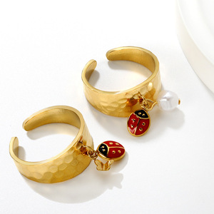 แหวนเปิดรูปทรงเรขาคณิตสแตนเลสสตีลประดับพู่และลูกปัด แหวนสำหรับทุกเพศ เหมาะสำหรับงานปาร์ตี้ - Product Image 4