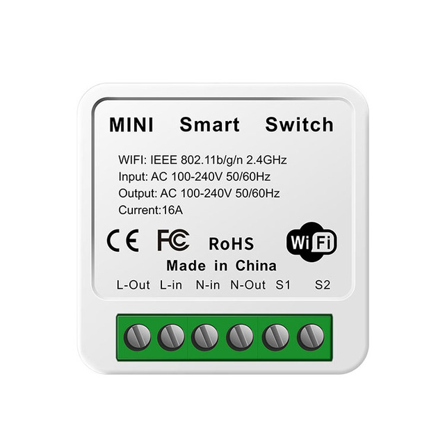 Mini WiFi Smart Switch 16A DIY Light Switches Wireless Control Smart Home with Tuya Smart Life Alexa Google Home