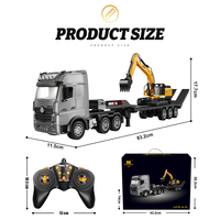 Camión Remolque Huina 1522 1:18 con Control Remoto, Simulación de Ingeniería, 2.4Ghz, 9 Canales, Camión de Plataforma, Excavadora de Juguete para Niños
