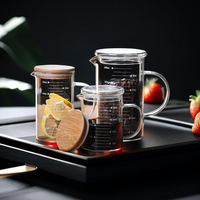 Verre gradué transparent de laboratoire 350ml 500ml 1000ml avec poignée et couvercle en bambou
