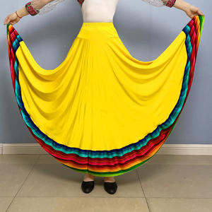 Falda de baile flamenco y de salón para mujer con cintura elástica y dobladillo de rayas de colores, ideal para actuaciones folclóricas - ¡En stock! - Product Image 3