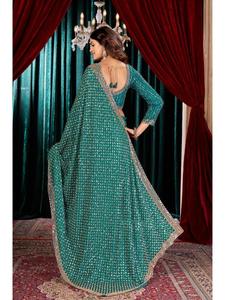 Nouvelle Arrivée : Saree en Satin Fandy Lourd avec Broderie de Perles Ornamentales et Blouse de Créateur Élégante – Idéal pour Mariages Traditionnels, Fêtes et Cérémonies - Product Image 1