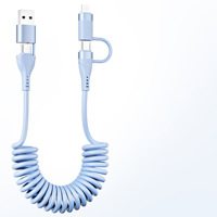Jaket kabel Data mobil, kabel Data mobil pegas 4 dalam 1 120W TPE 6A tipe-c PD ponsel & komputer, pengisian daya kamera IOS 1.2M CarPlay