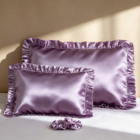 Taie d'oreiller en satin à bords volantés, fermeture enveloppe, aspect soie, couleur unie, en gros, en stock