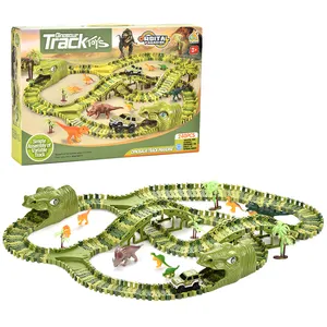 Kids 240pcs Diy Assembly Railway Race Electronic Car Play Set Dinosaur World Track