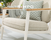 SIMPOLIFESTYLE Premium Outdoor-Möbel Sofa-Set Garten Terrasse Hotel Resort Aluminium Teak Stoff Innenhof Wohnzimmer Esszimmer