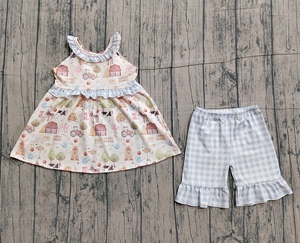 ชุดฤดูร้อนลายกอล์ฟสีเขียวสำหรับเด็กผู้หญิงรุ่น GSSO3033 แบบกำหนดเอง ชุดเสื้อแขนสั้นกับกางเกงขาสั้นสำหรับเด็กผู้หญิงขายส่ง - Product Image 3