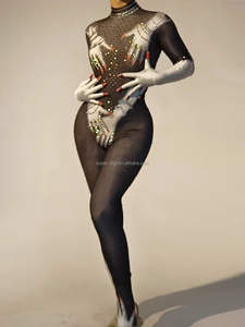 Traje de escenario de tela para escenario de Halloween, <span class=keywords><strong>mono</strong></span> de <span class=keywords><strong>lentejuelas</strong></span>, Ropa de baile, leotardo de bailarina, <span class=keywords><strong>Mono</strong></span> de Club para mujer - Product Image 3