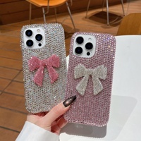 Casing PC Anti Benturan DIY Full-Bling dengan Desain Pita dan Rhinestone Mewah untuk 17 Pro Max & 17 Air/Pro