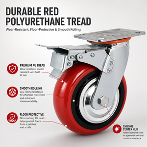 Roue pivotante en PU de 5 pouces avec frein, montée sur plaque, rouleau industriel pour chariot à roulettes - Product Image 5