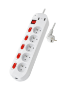 Prise de type français, 3 voies, 16A, 230V~, avec protection enfant, interrupteurs individuels et interrupteur principal