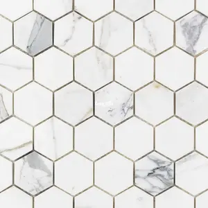 Pulido Blanco Hexágono Calacatta Suelto Interior Azulejos De Mosaico Diseños De Azulejos Para Pisos