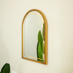 Avri <b>Mirror</b> 20'' Golden Beaded Arch-shaped PU Decorative Retro Wall <b>Mirror</b> with Three Color Temperatures Available - Product Image 3