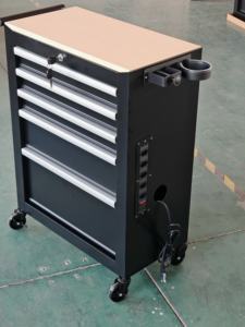 Chariot à Outils à 5 Tiroirs pour Salon de Coiffure avec Prise Électrique, Meuble de Rangement en Métal avec Support pour Sèche-Cheveux - Product Image 4