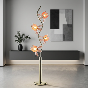 Soft Ambient Lotus <b>Standing</b> Lamp 4 Pink Acrylic Heads Golden S Curved Pole Floor Lamp for Wine Bar Decoration - Product Image 4