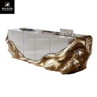 Buffet de Luxe Moderne en Or Sculpté, Meuble de Rangement Blanc Brillant pour Maison, Villa et Espace de Vie