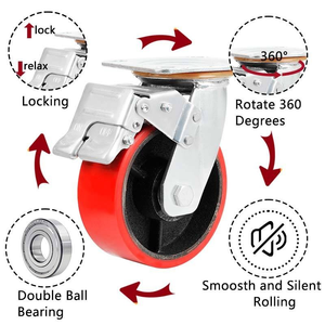 Ruote Girevoli con Freno MILLMISS in Acciaio Rinforzato e Poliuretano da 4, 5, <span class=keywords><strong>6</strong></span>, 8 Pollici con Cuscinetti a Sfera per Uso Industriale - Product Image 5