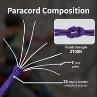 Cuerda de Paracord con Patrón de Diamantes 550, Morado y Negro, 5/32 Pulgadas, 4 mm, 7 Hilos, Tipo III, Cuerdas de Paracaídas para Supervivencia y Camping