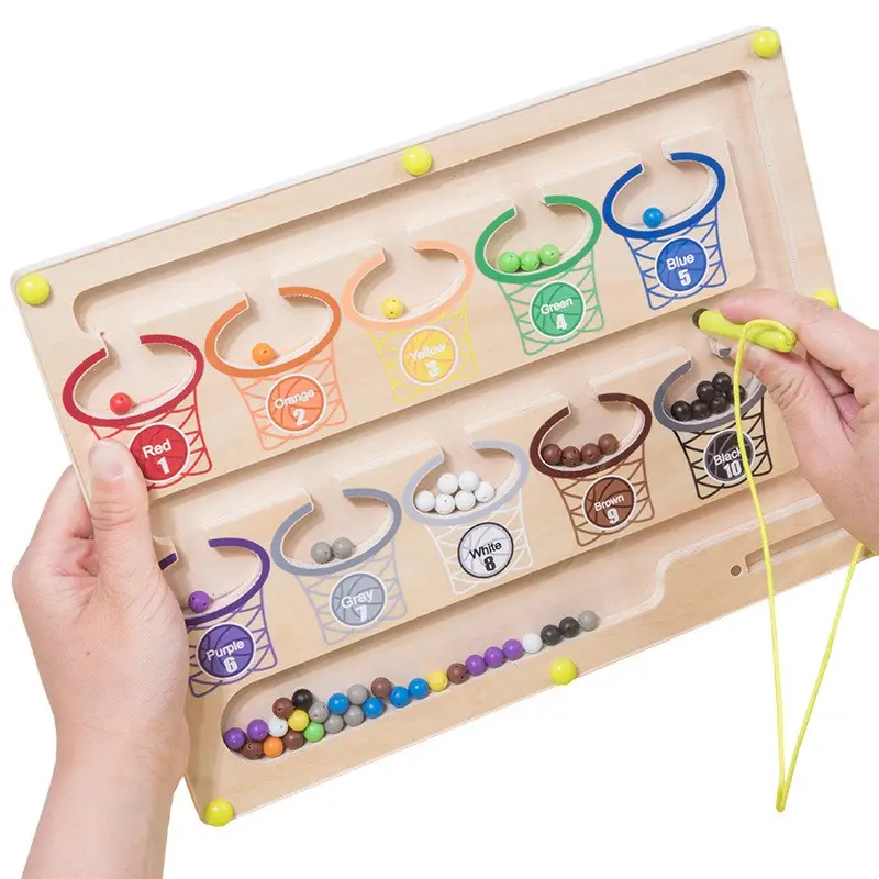 Jouet en bois le plus chaud contrôle de stylo jeu de labyrinthe magnétique jeu de tri des couleurs pour enfants plateau de puzzle en bois