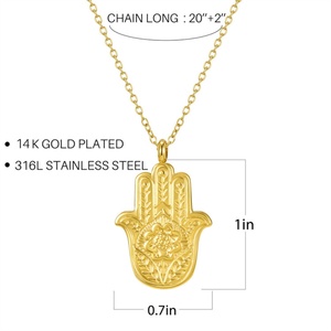Popular Fashion Jewellery Stainless Steel Gold Hamsa Hand Pendant Necklace - Product Image 6